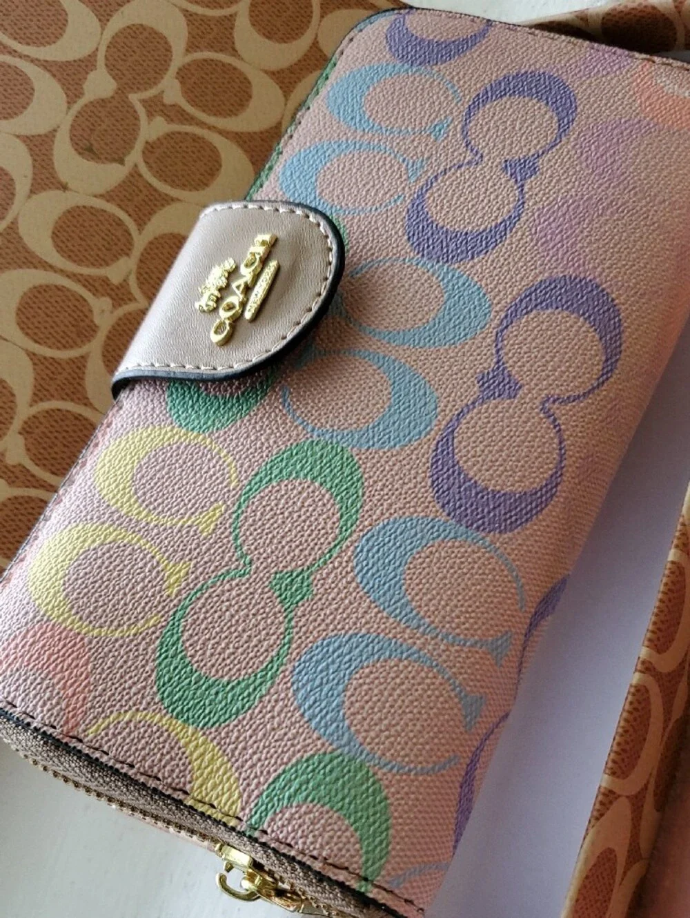 COACH☆Pastel Signature Zip Wallet in Multi-Color